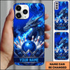 Maxcorners Bowling Phone Case Mythical Dragon Head Glowing Eyes Fiery Flames Crest Ball Pins Personalized Name Multi Options Cover (7 Colors)