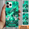 Maxcorners Bowling Phone Case Mythical Dragon Head Glowing Eyes Fiery Flames Crest Ball Pins Personalized Name Multi Options Cover (7 Colors)