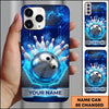 Maxcorners Bowling Phone Case Metallic Ball Glowing Hexagon Frame Circuit Grid Pins Carbon Pattern Personalized Name Multi Options Cover (7 Colors)