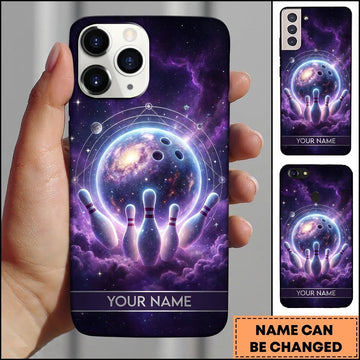 Maxcorners Bowling Phone Case Galaxy Cosmic Nebula Planet Ball Geometric Orbit Ring Cloud Pins Personalized Name Multi Options Cover