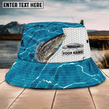 Maxcorners Bowfish Fishing Customized Name 3D Blue Bucket Hat