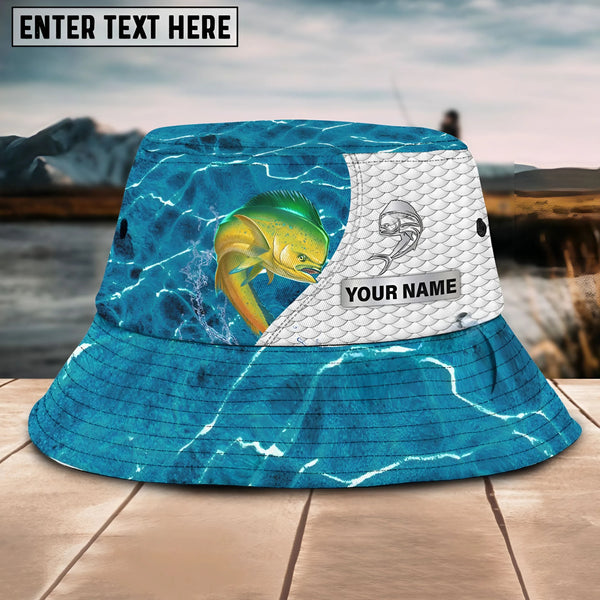 Maxcorners Mahi-Mahi Fishing Customized Name 3D Blue Bucket Hat