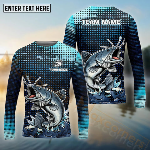 Maxcorners Customize Name Catfish Fishing Sky Blue Black Shirt