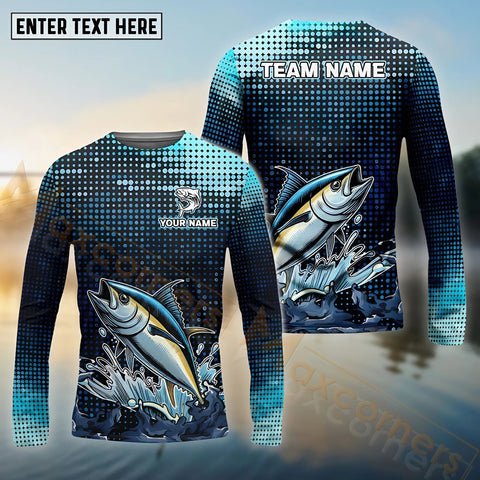 Maxcorners Customize Name Tuna Fishing Sky Blue Black Shirt