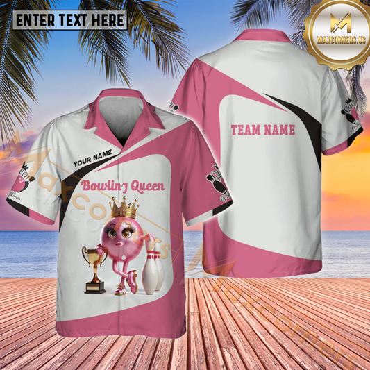 Maxcorners Queen Bowling & Pins Multicolor Customized Name, Team Name Hawaiian Shirt (4 Colors)