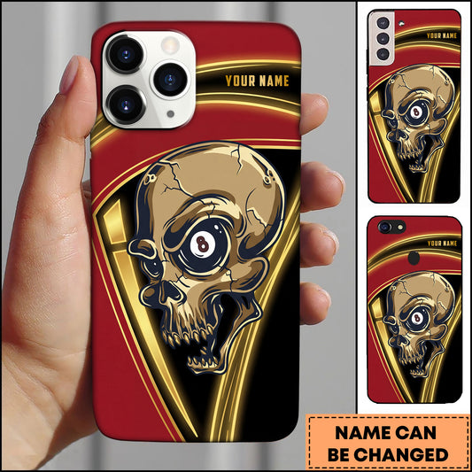 Maxcorners Skull Billiard Number 8 Minimal Gold Red Style Multicolor Options Personalized Name 3D Phonecase