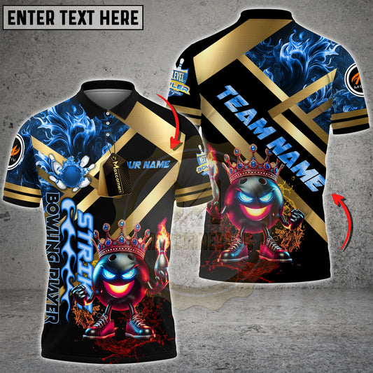 Maxcorners Bowling Shirt Royal Fireball Gold Stripe Design Multicolor Options Personalized Name, Team Name 3D Shirt For Tony