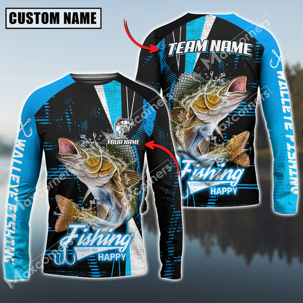 Maxcorners Walleye Fishing Sport Jersey Fishing Make Me Happy Sun Protection Personalized Name Team Name 3D Shirts