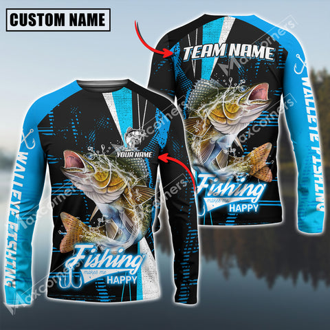 Maxcorners Walleye Fishing Sport Jersey Fishing Make Me Happy Sun Protection Personalized Name Team Name 3D Shirts