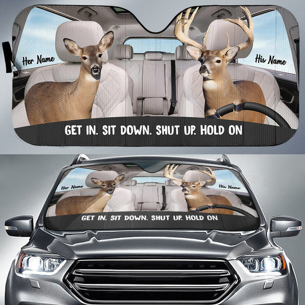 Maxcorners Buck and Doe Couple Hunting Custom His Name & Her Name All Over Printed 3D Car Sun Shade