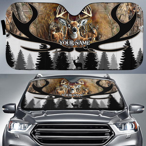 Maxcorners Deer Hunting Camo Pattern Custom Name All Over Printed 3D Car Sun Shade