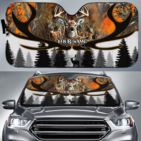 Maxcorners Deer Hunting Camo Pattern Custom Name All Over Printed 3D Car Sun Shade