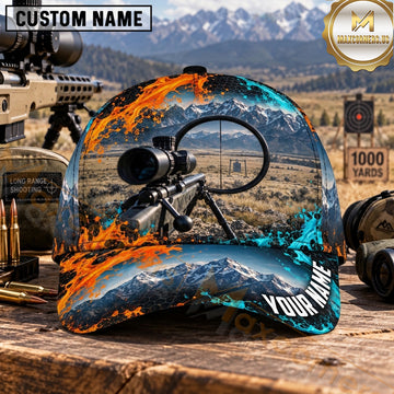 Maxcorners Long Range Shooting Rifle Scope Cyan Orange Splatter Personalized Name 3D Cap