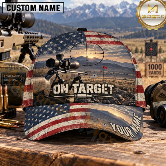Maxcorners Long Range Shooting On Target Distressed American Flag Personalized Name 3D Cap