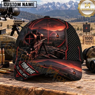 Maxcorners Long Range Shooting Scoped Rifle Red Sunset Crosshair Personalized Name 3D Cap