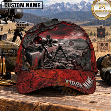 Maxcorners Long Range Shooting Precision Rifle Red Cracked Texture Personalized Name 3D Cap