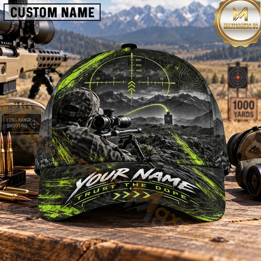 Maxcorners Long Range Shooting Scoped Rifle Neon Green Crosshair Personalized Name 3D Cap