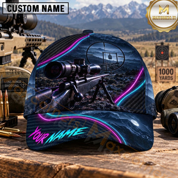 Maxcorners Long Range Shooting Precision Rifle Neon Pink Blue Streaks Personalized Name 3D Cap