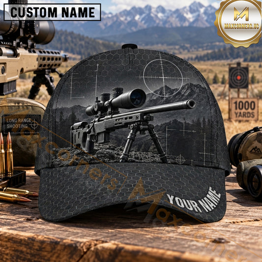 Maxcorners Long Range Shooting Precision Rifle Charcoal Crosshair Grid Personalized Name 3D Cap