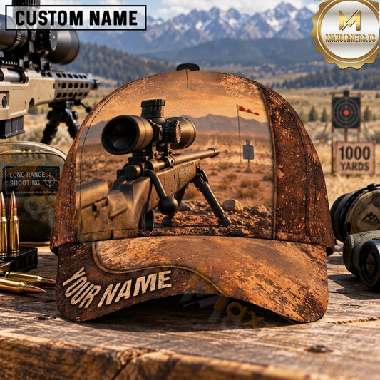 Maxcorners Long Range Shooting Precision Rifle Rustic Copper Sunset Personalized Name 3D Cap