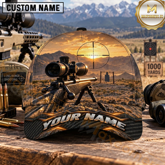 Maxcorners Long Range Shooting Precision Rifle Golden Sunset Crosshair Personalized Name 3D Cap