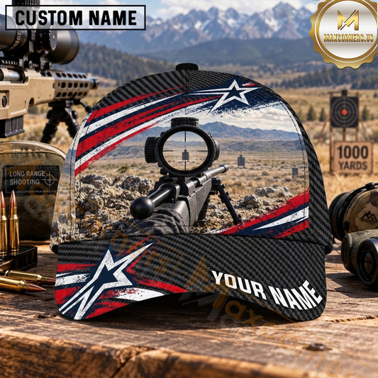Maxcorners Long Range Shooting Rifle Scope Patriotic Stars And Stripes Personalized Name 3D Cap
