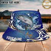 Maxcorners Fishing Blue Scale Happy Quote Personalized Name 3D Bucket Hat (12 Fish Species)