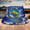 Maxcorners Fishing Blue Scale Happy Quote Personalized Name 3D Bucket Hat (12 Fish Species)