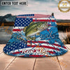 Maxcorners Fishing Patriotic Flag Splash Hook Personalized Name 3D Bucket Hat (12 Fish Species)