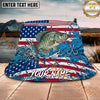 Maxcorners Fishing Patriotic Flag Splash Hook Personalized Name 3D Bucket Hat (12 Fish Species)