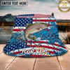 Maxcorners Fishing Patriotic Flag Splash Hook Personalized Name 3D Bucket Hat (12 Fish Species)