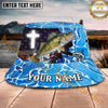 Maxcorners Fishing Faith Cross Blue Wave Personalized Name 3D Bucket Hat (12 Fish Species)