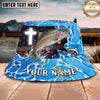 Maxcorners Fishing Faith Cross Blue Wave Personalized Name 3D Bucket Hat (12 Fish Species)