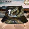 Maxcorners Fishing Patriotic Cross Scale Splash Personalized Name 3D Bucket Hat (12 Fish Species)