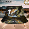 Maxcorners Fishing Patriotic Cross Scale Splash Personalized Name 3D Bucket Hat (12 Fish Species)
