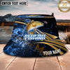 Maxcorners Fishing Blue Smoke Gold Streak Personalized Name 3D Bucket Hat (12 Fish Species)