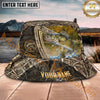 Maxcorners Fishing Rustic Camo Lake Shield Personalized Name 3D Bucket Hat (12 Fish Species)