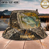Maxcorners Fishing Rustic Camo Lake Shield Personalized Name 3D Bucket Hat (12 Fish Species)