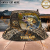 Maxcorners Fishing Rustic Camo Lake Shield Personalized Name 3D Bucket Hat (12 Fish Species)