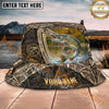 Maxcorners Fishing Rustic Camo Lake Shield Personalized Name 3D Bucket Hat (12 Fish Species)