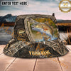 Maxcorners Fishing Rustic Camo Lake Shield Personalized Name 3D Bucket Hat (12 Fish Species)