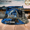Maxcorners Fishing Blue Marble Hook Graphic Personalized Name 3D Bucket Hat (12 Fish Species)