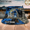Maxcorners Fishing Blue Marble Hook Graphic Personalized Name 3D Bucket Hat (12 Fish Species)