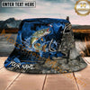 Maxcorners Fishing Blue Marble Hook Graphic Personalized Name 3D Bucket Hat (12 Fish Species)