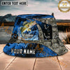 Maxcorners Fishing Blue Marble Hook Graphic Personalized Name 3D Bucket Hat (12 Fish Species)