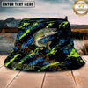 Maxcorners Fishing Neon Graffiti Abstract Splash Personalized Name 3D Bucket Hat (12 Fish Species)