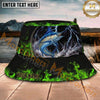 Maxcorners Fishing Green Lightning Flame Storm Personalized Name 3D Bucket Hat (12 Fish Species)