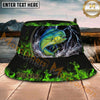 Maxcorners Fishing Green Lightning Flame Storm Personalized Name 3D Bucket Hat (12 Fish Species)