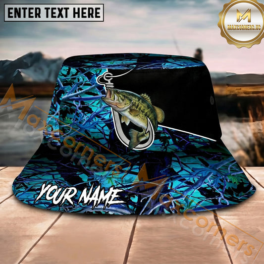 Maxcorners Fishing Hook Camo Dark Water Personalized Name 3D Bucket Hat (12 Fish Species)