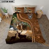 Maxcorners Custom Name Couple Deer Hunting Leather Pattern Bedding Set 3D All Over Printed